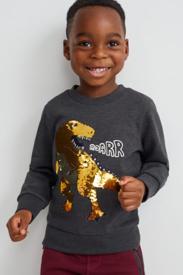 Kinder Jungen - Dino - Sweatshirt - Glanz-Effekt - dunkelgrau