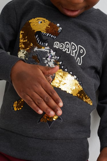 Kinder Jungen - Dino - Sweatshirt - Glanz-Effekt - dunkelgrau
