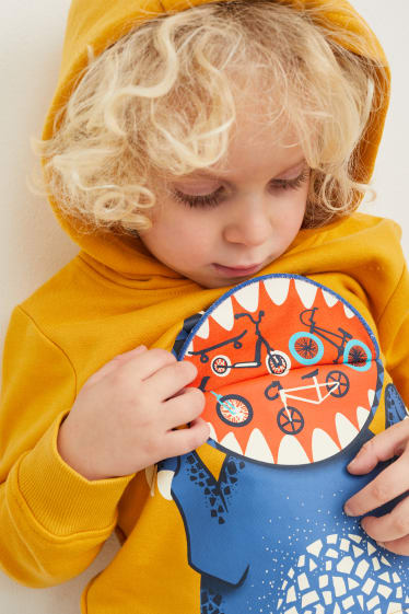 Dětské - Motiv dinosaura - mikina s kapucí - světle oranžová