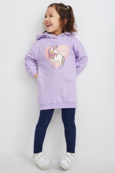 Niños - Unicornio - set - vestido tipo sudadera con capucha y leggings - violeta claro
