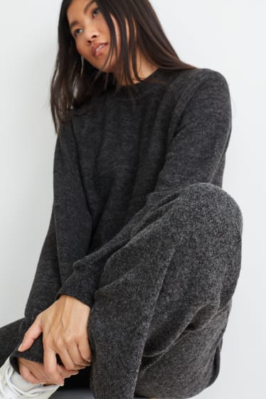 Women - Knitted trousers - regular fit - dark gray