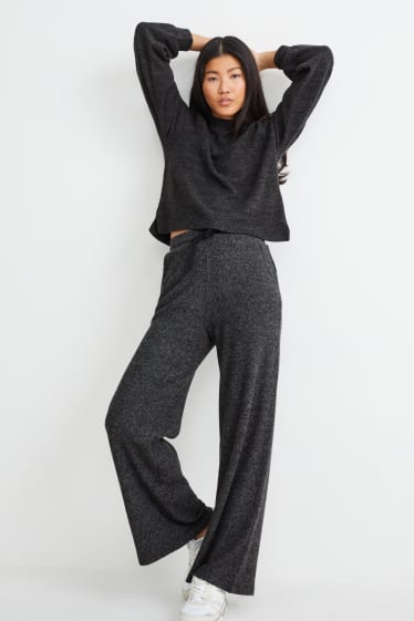 Women - Knitted trousers - regular fit - dark gray