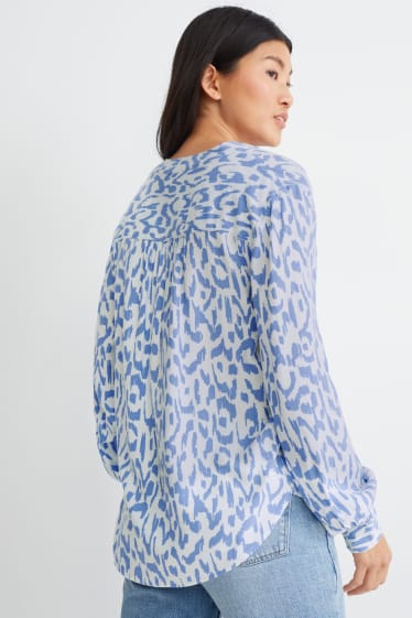 Damen - Bluse - gemustert - weiss / hellblau