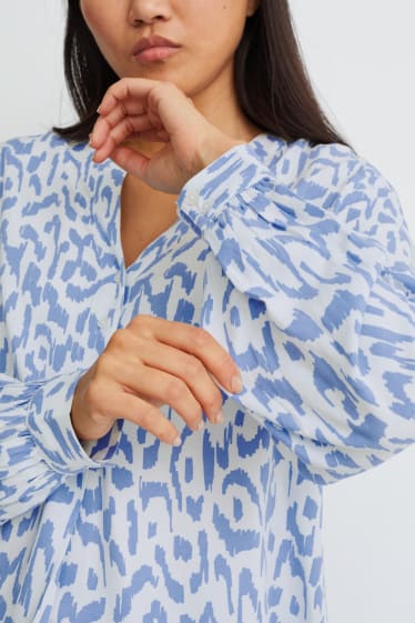 Damen - Bluse - gemustert - weiss / hellblau