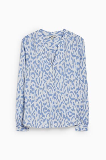 Damen - Bluse - gemustert - weiss / hellblau