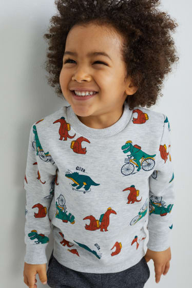 Kinder - Dino - Sweatshirt - hellgrau-melange