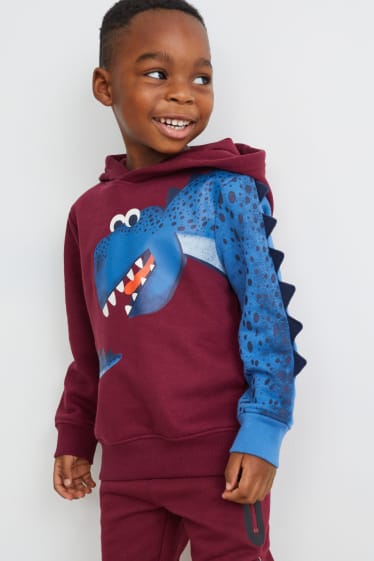 Kinderen - Set van 2 - dino - hoodie en longsleeve - bordeaux