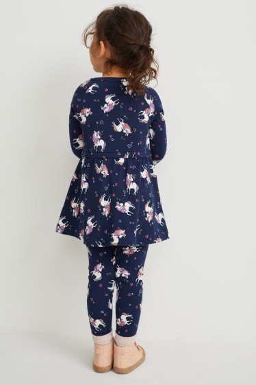 Enfants filles - Licorne - ensemble - robe et sac - 2 pièces - bleu foncé