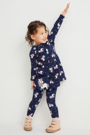 Enfants filles - Licorne - ensemble - robe et sac - 2 pièces - bleu foncé
