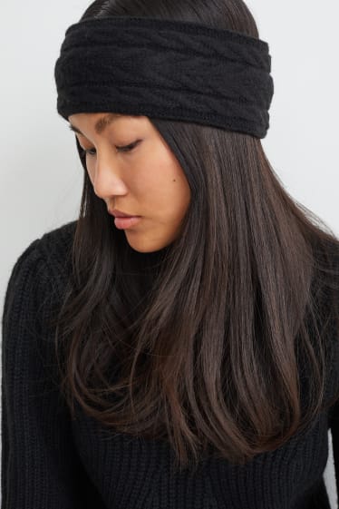 Femmes - Bandeau de front - motif tressé - noir