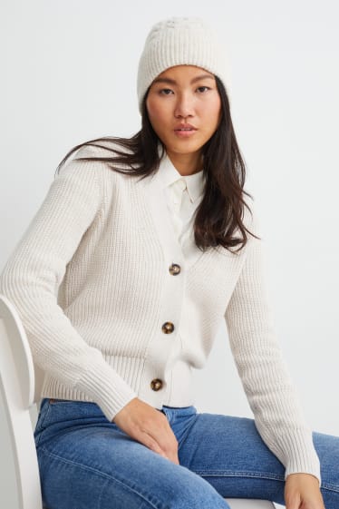 Donna - Berretto in maglia - bianco crema