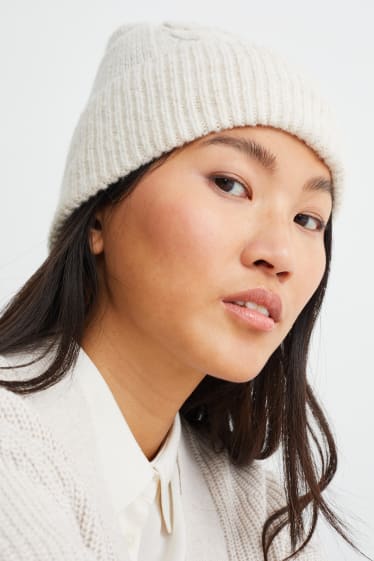 Donna - Berretto in maglia - bianco crema