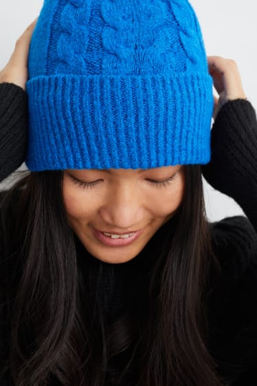 Femmes - Bonnet en maille - bleu