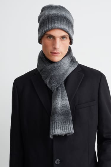 Hommes - Ensemble - bonnet et écharpe - 2 pièces - mélange gris foncé