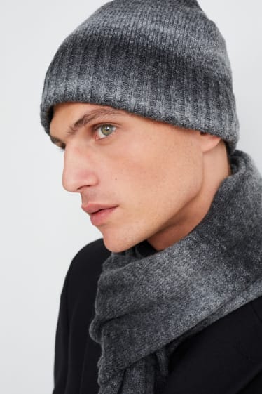 Hommes - Ensemble - bonnet et écharpe - 2 pièces - mélange gris foncé