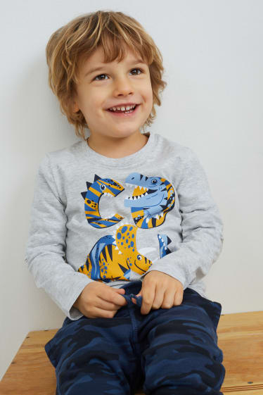 Niños - Pack de 3 - dinosaurios - camisetas de manga larga - azul oscuro