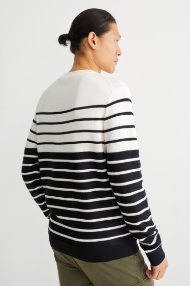 Men - Jumper - striped - white / black