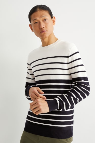 Men - Jumper - striped - white / black