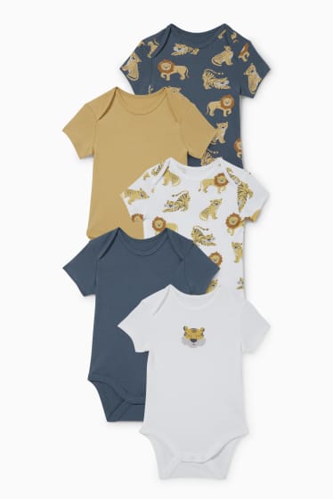 Babys - Set van 5 - rompertje - blauw / donkergrijs