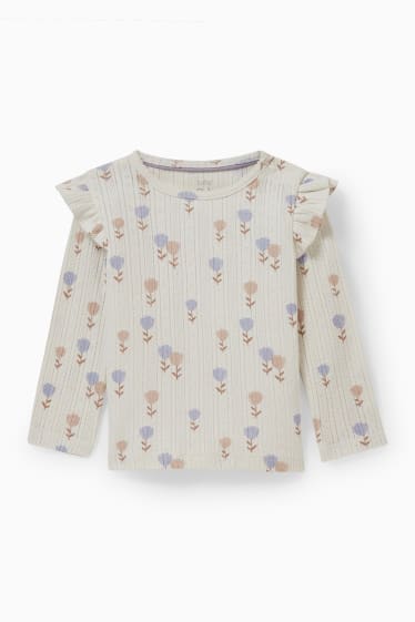 Miminka - Tričko s dlouhým rukávem pro miminka - s květinovým vzorem - světle béžová