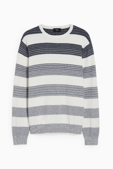 Men - Jumper - striped - white / blue