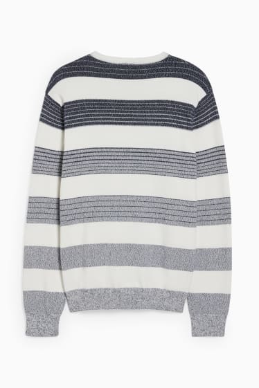 Men - Jumper - striped - white / blue