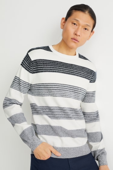 Men - Jumper - striped - white / blue