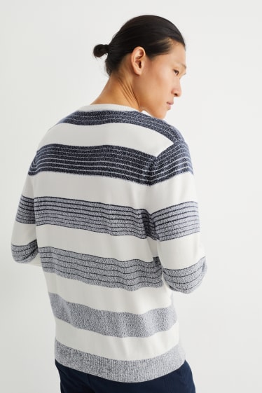 Men - Jumper - striped - white / blue