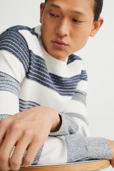 Men - Jumper - striped - white / blue