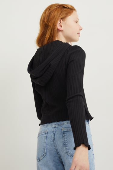 Enfants filles - Gilet en maille à capuche - noir