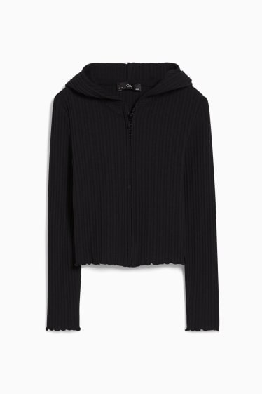 Copii - Cardigan tricotat cu glugă - negru