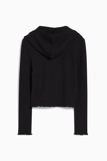 Copii - Cardigan tricotat cu glugă - negru