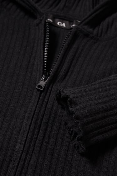 Copii - Cardigan tricotat cu glugă - negru