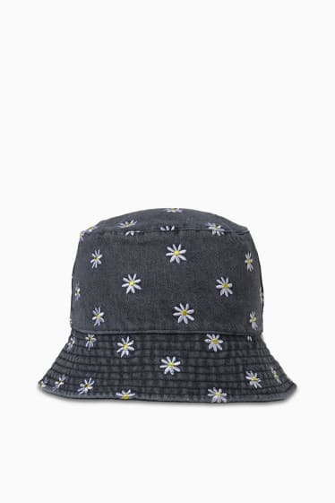 Donna - CLOCKHOUSE - cappello di jeans - a fiori - grigio scuro