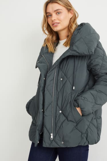 Damen - Steppjacke mit Kapuze - grau