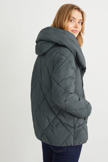 Damen - Steppjacke mit Kapuze - grau