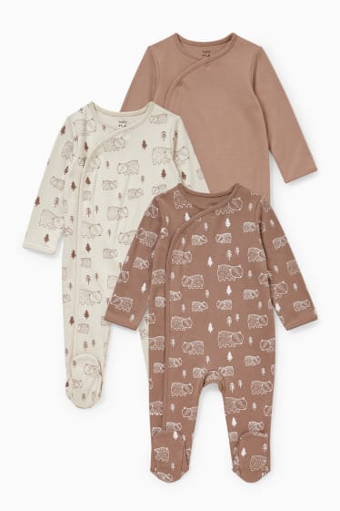 Bébés - Lot de 3 - pyjamas bébé - beige chiné