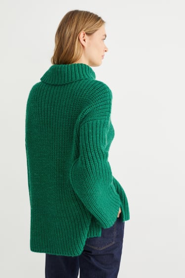 Damen - Rollkragenpullover - grün