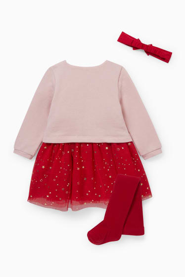 Babys - Baby-Weihnachts-Outfit - 3 teilig - rosa / rot