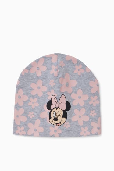 Enfants - Minnie Mouse - bonnet - motifs à fleurs - gris clair chiné