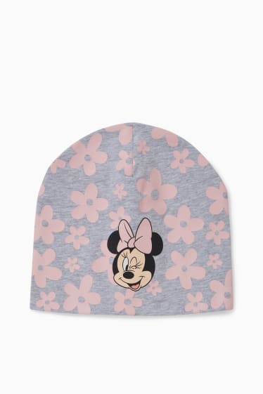 Copii - Minnie Mouse - căciulă - cu flori - gri deschis melanj