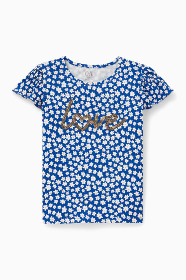Niños - Camiseta de manga corta - de flores - azul