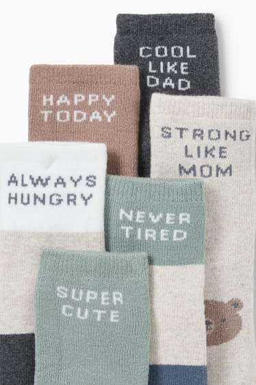 Unisex - Set van 6 paar - tekst en dieren - babysokken met motief - licht beige