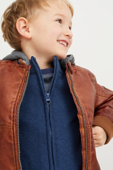 Enfants garçons - Blouson motard à capuche - synthétique - marron