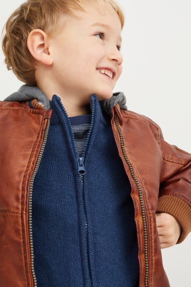 Kinder - Bikerjacke mit Kapuze - Lederimitat - braun