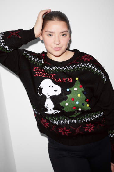 Nastolatki - CLOCKHOUSE - sweter bożonarodzeniowy - Snoopy - czarny