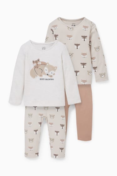 Bébés - Lot de 2 - pyjamas bébé - 4 pièces - beige chiné