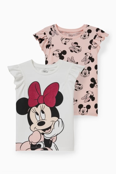 Kinder Mädchen - Multipack 2er - Minnie Maus - Kurzarmshirt - weiss / rosa