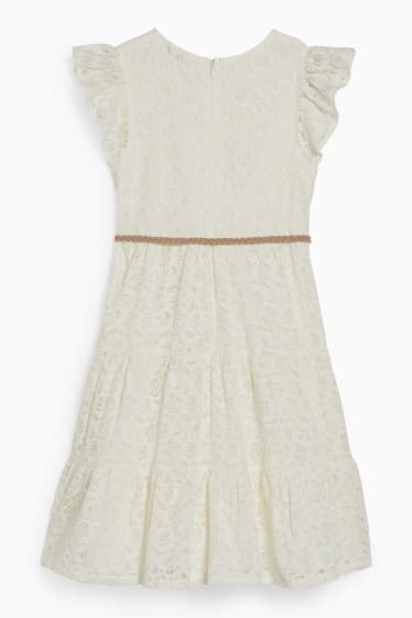 Kinder Mädchen - Kleid mit Gürtel - cremeweiß