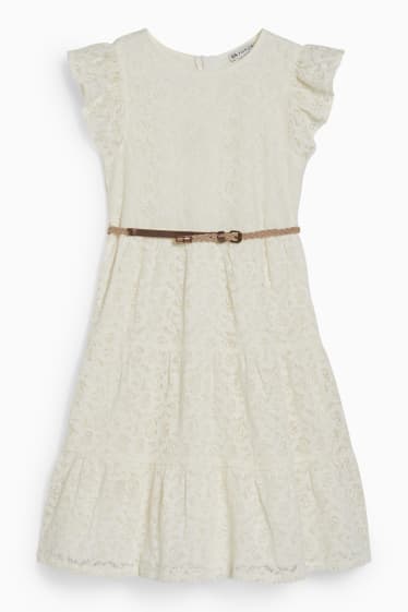 Kinder Mädchen - Kleid mit Gürtel - cremeweiß